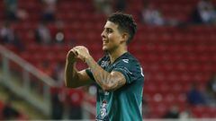 Santiago Colombatto celebrates his goa 0-3 of Leon during the game Guadalajara vs Leon, corresponding to fifth round of the Torneo Apertura Grita Mexico A21 of the Liga BBVA MX, at Akron Stadium, on August 18, 2021.  &lt;br&gt;&lt;br&gt;  Santiago Col