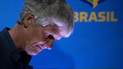 (FILES) Brazil's Swedish coach Pia Sundhage is pictured during a press conference to announce the Brazilian team for the FIFA Women's World Cup Australia/New Zealand 2023 in Rio de Janeiro, Brazil, on June 27, 2023. Swedish coach Pia Sundhage has left the helm of Brazil's women's national football team after the Latin American powerhouse failed to qualify for the 2023 World Cup, the Brazilian Football Confederation (CBF) said on August 30, 2023. (Photo by CARL DE SOUZA / AFP)