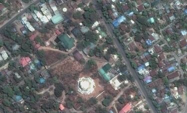 Una imagen satelital muestra la pagoda Ma Shi Khana en Sagaing, Myanmar.
