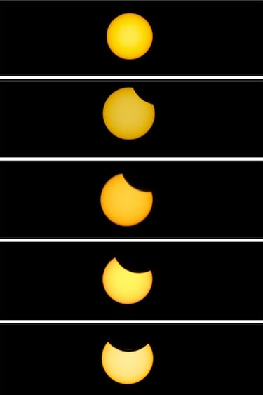 La combinación de imágenes muestra las diferentes etapas del eclipse solar.
