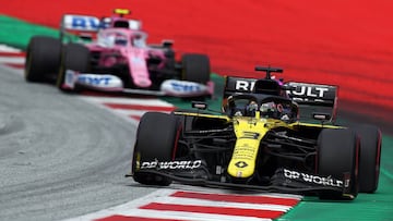 Daniel Ricciardo (Renault RS20) y Lance Stroll (Racing Point RP20). Estiria, F1 2020.
