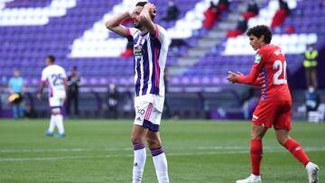 VALLADOLID, SPAIN - APRIL 11: Kenan Kodro of Real Valladolid looks dejected during the La Liga Santander match between Real Valladolid CF and Granada CF at Estadio Municipal Jose Zorrilla on April 11, 2021 in Valladolid, Spain. Sporting stadiums around Sp