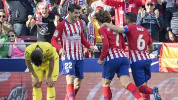 Morata celebra su gol con el Atlético al Villarreal.