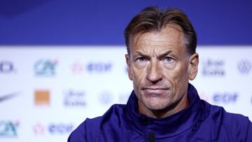 France's head coach Herve Renard attends a press conference on the eve of the UEFA Women's Nations League semi-final football match between France and Germany at the Groupama Stadium in Decines-Charpieu, central eastern France, on February 22, 2024. (Photo by FRANCK FIFE / AFP)