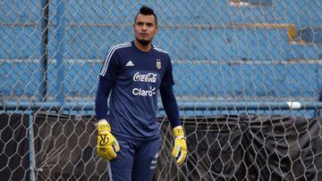 Sergio Romero durante un entrenamiento con Argentina.