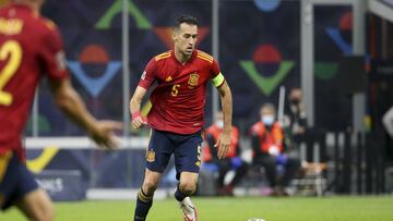 MILAN, ITALY - OCTOBER 10: Sergio Busquets of Spain during the UEFA Nations League 2021 Final match between Spain and France at Stadio San Siro stadium aka Stadio Giuseppe Meazza stadium on October 10, 2021 in Milan, Italy. (Photo by John Berry/Getty Imag