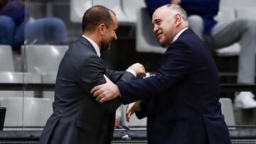 Pablo Laso, entrenador del Real Madrid, y Carles Duran, del Joventut.