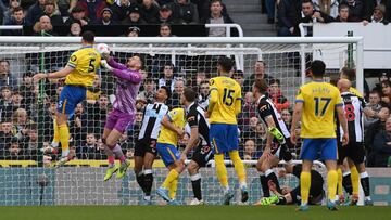 NEWCASTLE UPON TYNE, ENGLAND - MARCH 05: Lewis Dunk of Brighton & Hove Albion scores their team's first goal past Martin Dubravka of Newcastle United during the Premier League match between Newcastle United and Brighton & Hove Albion at St. J