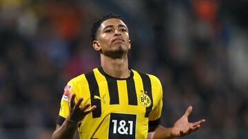 Soccer Football - Bundesliga - VfL Bochum v Borussia Dortmund - Ruhrstadion, Bochum, Germany - April 28, 2023 Borussia Dortmund's Jude Bellingham reacts REUTERS/Thilo Schmuelgen DFL REGULATIONS PROHIBIT ANY USE OF PHOTOGRAPHS AS IMAGE SEQUENCES AND/OR QUASI-VIDEO.
