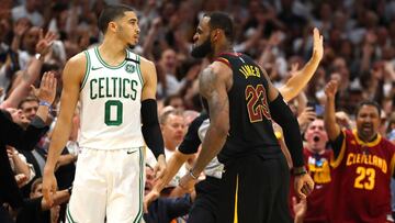 CLEVELAND, OH - MAY 25: LeBron James #23 of the Cleveland Cavaliers reacts after a basket in the fourth quarter against the Boston Celtics during Game Six of the 2018 NBA Eastern Conference Finals at Quicken Loans Arena on May 25, 2018 in Cleveland, Ohio.