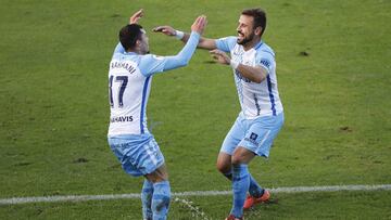 Yanis y Orlando Sá, celebrando el 0-3 al Coruxo.