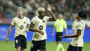 SEOUL (Singapore), 31/07/2025.- FC Barcelonas Lamine Yamal poses after scoring a goal during the pre-season friendly between FC Seoul and FC Barcelona at Seoul World Cup Stadium in Seoul, South Korea, 31 July 2025. (Futbol, Amistoso, Mundial de Fútbol, Corea del Sur, Seúl) EFE/EPA/JEON HEON-KYUN