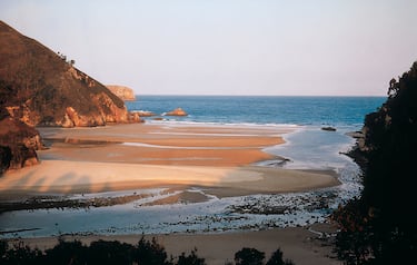 Esta playa de La Franca, en Ribadedeva, se encuentra confinada entre acantilados y bosques, lo que deja un impresionante paisiaje.  