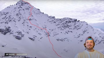 Marcus Goguen comentando su línea en el Bec des Rosses del Freeride World Tour 2024.