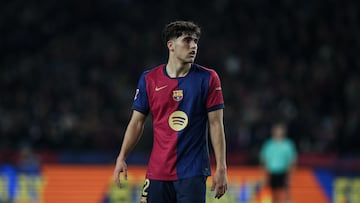 Pau Cubarsi of FC Barcelona participates in the La Liga EA Sports 2024/25 match between FC Barcelona and Rayo Vallecano at Stadium Lluis Companys in Barcelona, Spain, on February 17, 2025. (Photo by Gongora/NurPhoto via Getty Images)