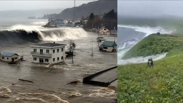 Capta el momento exacto en el que el tsunami golpea Rusia mientras pasea a su perro