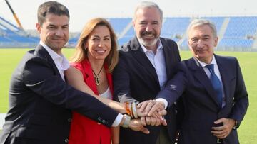 Fernando López, Natalia Chueca, Jorge Azcón y Francisco Serrano, durante la presentación del acuerdo.