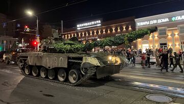Fighters of Wagner private mercenary group pull out of the headquarters of the Southern Military District to return to base, in the city of Rostov-on-Don, Russia, June 24, 2023. REUTERS/Stringer