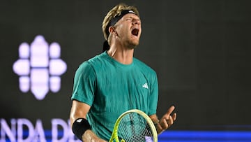 Spain's Alejandro Davidovich Fokina reacts after missing a point against Australia's James Duckworth during the Mexico ATP Open men's singles tennis match at the Cabo Sports Complex in Los Cabos, Baja California, Mexico on July 16, 2025. (Photo by Alfredo ESTRELLA / AFP)