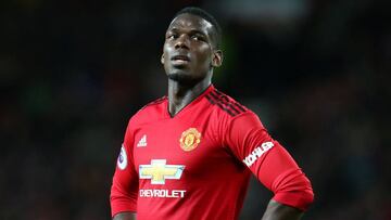 Paul Pogba durante el derbi de Mánchester entre United y City de la Premier League.