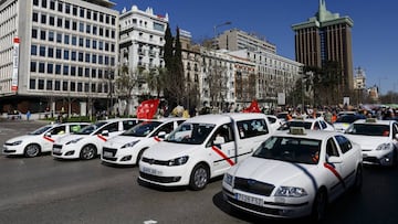 Manifestación de taxis en el centro de Madrid