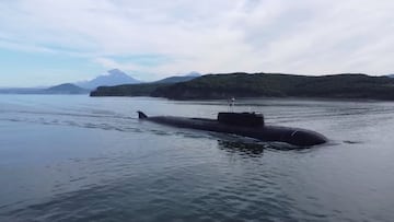 A still image from video, released by the Russian Defence Ministry, shows what it said to be a Russian nuclear-powered submarine sailing during the military drills Umka-2022 in the Chukchi Sea, in this still image taken from handout footage released September 16, 2022. Russian Defence Ministry/Handout via REUTERS ATTENTION EDITORS - THIS IMAGE WAS PROVIDED BY A THIRD PARTY. NO RESALES. NO ARCHIVES. MANDATORY CREDIT.