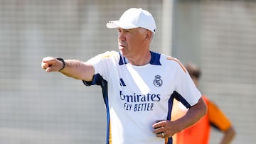Ancelotti, en un entrenamiento con el Madrid esta temporada.
