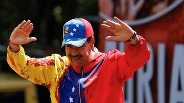 Venezuela's President Nicolas Maduro gestures during a rally to commemorate 20 years since the anti-imperialist declaration of the late President Hugo Chavez, in Caracas, Venezuela, February 29, 2024. REUTERS/Leonardo Fernandez Viloria