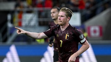 Brussels (Belgium), 07/09/2025.- Belgium's Kevin De Bruyne celebrates scoring the 1-0 goal during the FIFA World Cup 2026 qualifying Group J soccer match between Belgium and Kazakhstan in Brussels, Belgium, 07 September 2025. (Mundial de Fútbol, Bélgica, Kazajstán, Bruselas) EFE/EPA/FREDERIC SIERAKOWSKI
