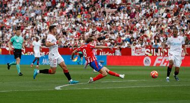 Avanzó Pablo Barrios con balón por toda la zona de tres cuartos sevillista, plantándose en la corona del área, desde donde se sacó un ajustado zurdazo, imparable para la estirada de Nyland. 1-2 en el tiempo de descuento.