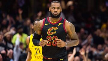 CLEVELAND, OH - APRIL 18: LeBron James runs back on defense after scoring against the Indiana Pacers during the first half of Game 2 of the first round of the Eastern Conference playoffs at Quicken Loans Arena on April 18, 2018 in Cleveland, Ohio. NOTE TO USER: User expressly acknowledges and agrees that, by downloading and or using this photograph, User is consenting to the terms and conditions of the Getty Images License Agreement. Jason Miller/Getty Images/AFP
== FOR NEWSPAPERS, INTERNET, TELCOS & TELEVISION USE ONLY ==