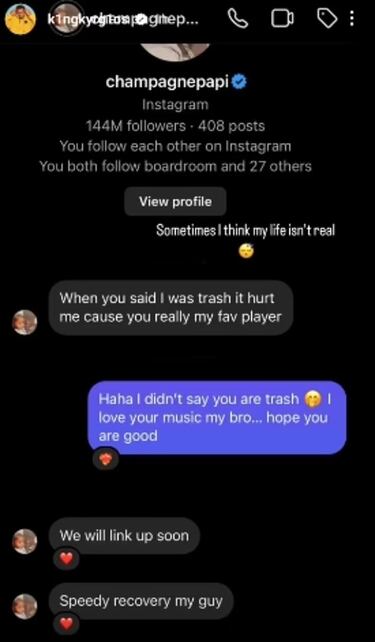Kyrgios y Drake firman las paces: “Eres mi tenista favorito”