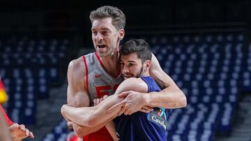 Darío Brizuela y Pau Gasol, durante un entrenamiento de la Selección.