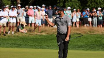BROOKLINE, MASSACHUSETTS - JUNE 17: Jon Rahm of Spain waves on the fifth green during the second round of the 122nd U.S. Open Championship at The Country Club on June 17, 2022 in Brookline, Massachusetts. (Photo by Patrick Smith/Getty Images)