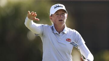 FORT MYERS, FLORIDA - FEBRUARY 04: Stacy Lewis reacts on the 7th green during the second round of the LPGA Drive On Championship at Crown Colony Golf & Country Club on February 04, 2022 in Fort Myers, Florida. Douglas P. DeFelice/Getty Images/AFP
== FOR NEWSPAPERS, INTERNET, TELCOS & TELEVISION USE ONLY ==
