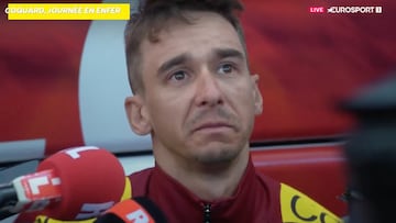 Coquard, emocionado ante las cámaras tras la tercera etapa del Tour de Francia.
