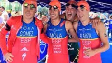 Gómez Noya, Mario Mola y Fernando Alarza, antes del triatlón de Chicago.