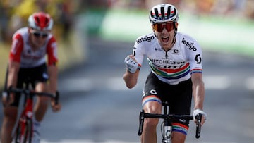 Daryl Impey celebra su victoria en el Tour de Francia.