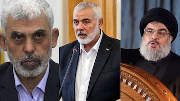 Yahya Sinwar, Ismail Haniya y Hasán Nasralá.