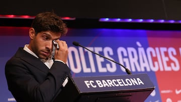 Soccer Football - Sergi Roberto bids farewell to FC Barcelona - Barcelona, Spain - August 13, 2024 FC Barcelona's Sergi Roberto is emotional during the event REUTERS/Nacho Doce