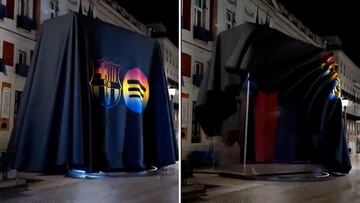 El Barça calienta el Clásico: ‘planta’ esta lona gigante en la Puerta del Sol y la destapa de noche