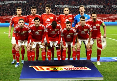Once inicial del Union Berlín. Kevin Behrens, Robin Knoche, Diogo Leite, Paul Jaeckel, Frederik Ronnow, Kevin Volland, Robin Gosens, Jerome Rousillon, Josip Juranovic, janik Haberer y Rani Khedira.