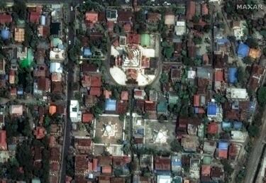 Una imagen satelital muestra las pagodas de Ananda y Pindaya en Mandalay, Myanmar.