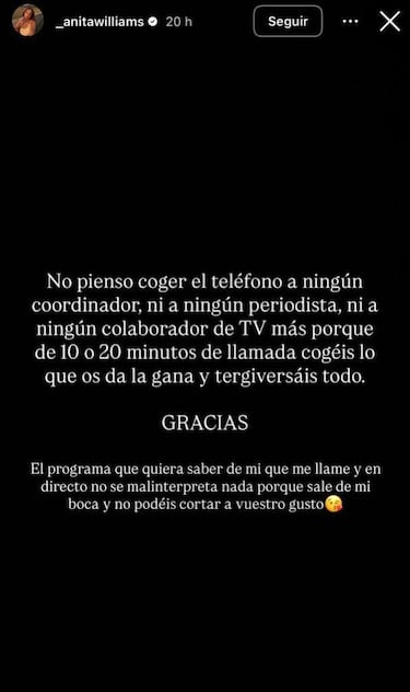 La rajada de Anita Williams contra Telecinco: “Sale de mi boca”