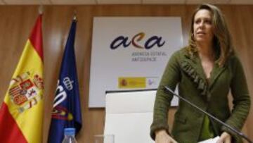 La directora de la Agencia Estatal Antidopaje (AEA), Ana Muñoz Merino, durante la rueda de prensa que ha ofrecido esta tarde en la sede del CSD, en Madrid, para analizar la sentencia de la Operación Puerto que se ha conocido hoy.