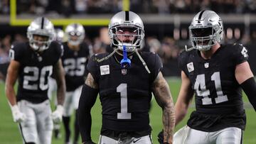 LAS VEGAS, NEVADA - DECEMBER 14: Safety Marcus Epps #1 of the Las Vegas Raiders celebrates a fumble against the Los Angeles Chargers during the first quarter at Allegiant Stadium on December 14, 2023 in Las Vegas, Nevada. Ethan Miller/Getty Images/AFP (Photo by Ethan Miller / GETTY IMAGES NORTH AMERICA / Getty Images via AFP)