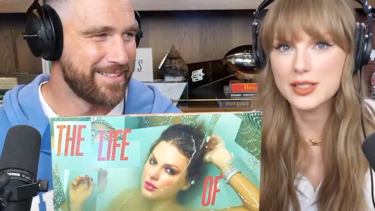 Atención al momento en el que Taylor Swift muestra su nuevo álbum ‘The Life of a Show Girl’ en el podcast de Travis y Jason Kelce