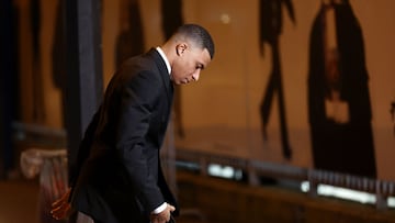 Kylian Mbappe a su llegada al Parque de los Príncipes el día del partido de Champions ante la Real Sociedad.
