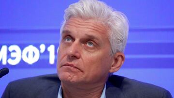 FILE PHOTO: Russian business tycoon Oleg Tinkov attends a session of the St. Petersburg International Economic Forum (SPIEF), Russia, June 7, 2019. REUTERS/Maxim Shemetov/File Photo