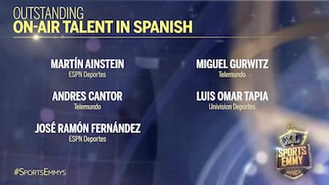Luis Omar Tapia, Martín Ainstein, Andrés Cantor, José Ramón Fernández y Miguel Gurwitz, fueron los nominados a mejor talento deportivo al aire en español.